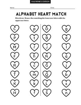 Valentine's Day Alphabet Match/February Worksheets by Momma Bear Shares