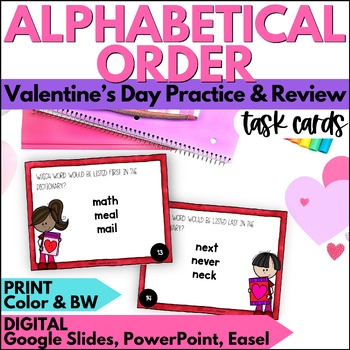 Preview of Valentine's Day Alphabetical Order Task Cards for Dictionary Skills Activities