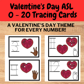 Preview of Valentine’s Day American Sign Language (ASL) Numbers 0 - 20 Tracing flashcards