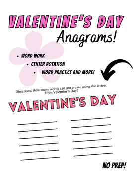 Preview of Valentine's Day Anagrams; Word Building Activity for Elementary Grades