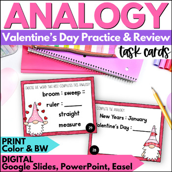 Preview of Valentine's Day Analogy Task Cards - February Vocabulary Practice and Review