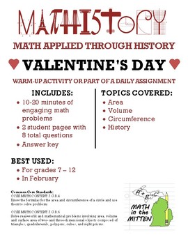 Preview of Valentine's Day: Applied Geometry: Area, Volume, Circumference