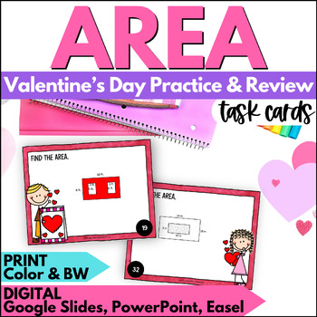 Preview of Valentine's Day Area Task Cards - February Math Practice and Review Activities