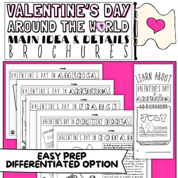 Preview of Valentine's Day Around the World Main Idea and Details Brochure Research Project