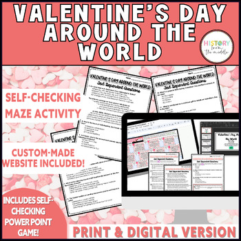 Preview of Valentine's Day Around the World|Self-Checking Maze & Game - Print & Digital