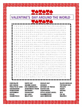 Preview of Valentine's Day Around the World-Word Search, Double Puzzle & Fun Facts