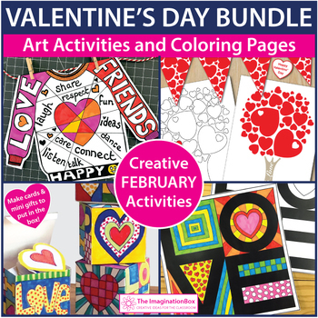 Preview of Valentine's Day Art Activities, Coloring Pages & Crafts, No Prep February Bundle