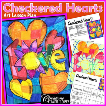 Preview of Valentine's Day Art Activity: Checkered Hearts‏