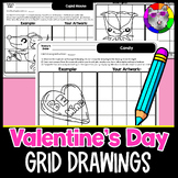 Valentine's Day Art Grid Drawings, Art Activity Worksheets