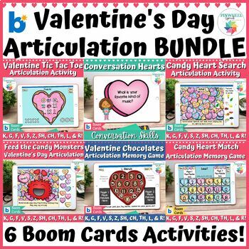 Preview of Valentine's Day Articulation Bundle Boom Cards™ 6 Speech Therapy Activities!