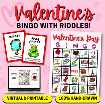 Preview of Valentine's Day BINGO with Riddles & Call Cards! - Print and Virtual
