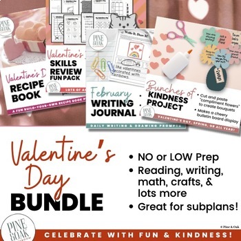 Preview of Valentine's Day BUNDLE / Skills Review / Kindness / Bulletin Board / Recipe Book