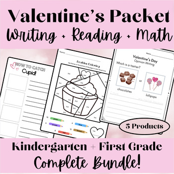 Preview of Valentine's Day BUNDLE! Writing, Addition, Reading Comprehension- Kinder/1st Gr.