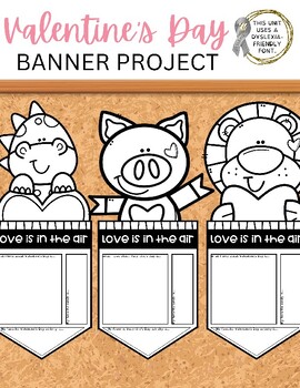 Preview of Valentine's Day Banner Project / Includes 3 Animals / PDF Printable