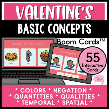 Preview of Valentine's Day Basic Language Concepts No Prep Speech Therapy Boom Cards™