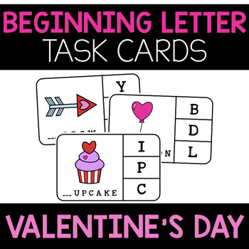 Preview of Valentine's Day Beginning Letter Task Cards {4x6} for Literacy Centers