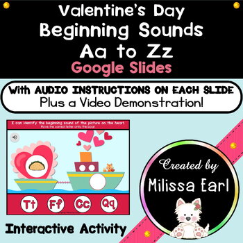 Preview of Valentine's Day Beginning Sounds Google Slides PA Phonics + Audio Instructions