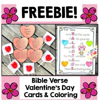 Valentine's Day Bible Verse Coloring & Cards Activities FREE John 3:16