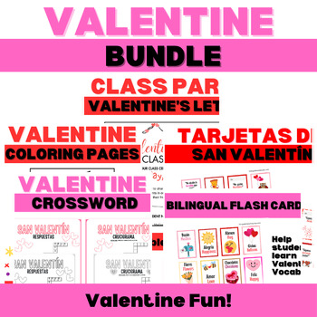 Preview of Valentine's Day Bilingual Resources Bundle - Classroom Party Worksheets - ESL
