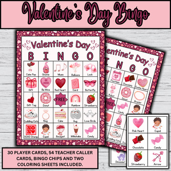 Valentine's Day Bingo - Class Set - 30 Cards, 54 Calling Cards, Bingo Chips