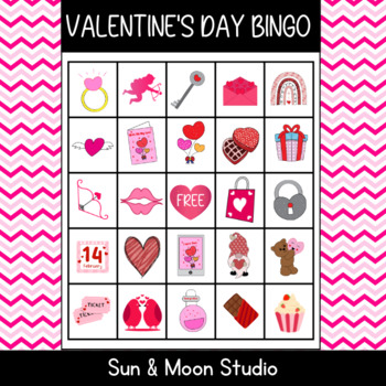 Valentine's Day Bingo Game Activities Printable by Sun And Moon Studio