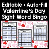 Valentine's Day Sight Word Bingo Game-Editable Auto-Fill- 