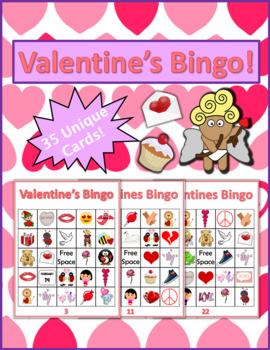 Valentine's Day Bingo Game Set | 35 Unique Numbered Player Cards by ...