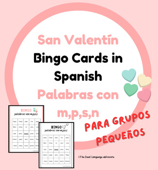 Preview of Valentine's Day Bingo Spanish "m,p,s,n" - Bingo San Valentin "m,p,s,n"