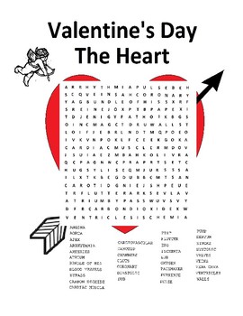Preview of Valentine's Day Biology - Anatomy of the Heart Word Search Puzzle