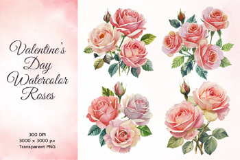 Preview of Valentine's Day Blush Pink Watercolor Roses