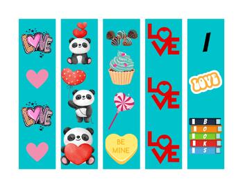 Preview of Valentine's Day Bookmarks! Turquoise Background/5-Piece Set!