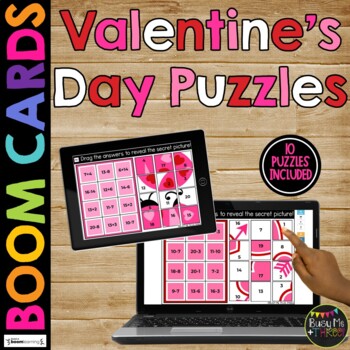 Preview of Valentine's Day Boom Cards™ Math Puzzles Digital Learning Mystery Pictures