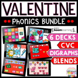 Valentine's Day Boom Cards Phonics Bundle Digraphs, CVC, B
