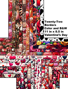 Preview of Valentine's Day Borders in Color & B&W 11 in x 8.5 in