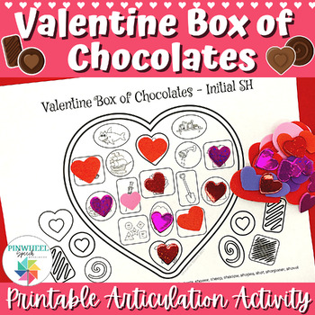Preview of Valentine's Day Box of Chocolates Printable Articulation No Prep Speech Therapy
