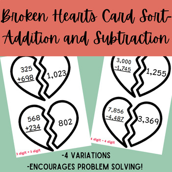 Preview of Valentine's Day- Broken Heart Card Sort (addition and subtraction)