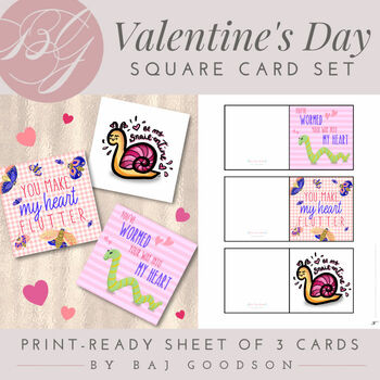 Preview of Valentine's Day Bugs Printable Set | 3 Blank Print Ready Insect Theme Mini Cards