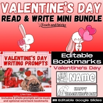 Preview of Valentine's Day Bundle | Digital Writing Prompts & Editable Bookmarks to Color