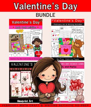 Preview of Valentine's Day Bundle February math Craft & Writing Activitie No-Prep