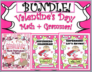 Preview of Valentine's Day Bundle Math Grammar Rhyming Google Slides Workbook