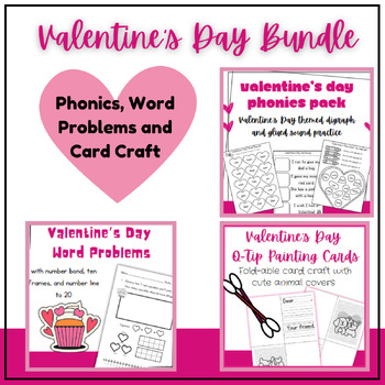 Preview of Valentine's Day Bundle! Phonics, Addition and Subtraction, and Card Craftivity!