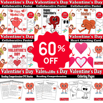 Preview of Valentine's Day Bundle: Reading Comprehension, Collaborative Coloring Poster...