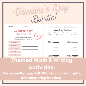 Preview of Valentine's Day Bundle Third Grade Math and Writing Activities