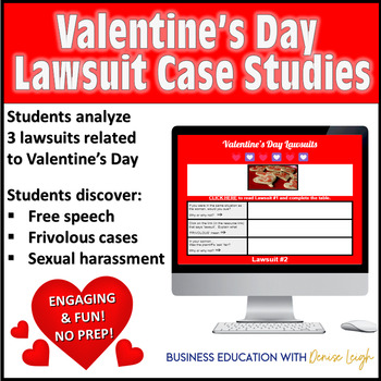Preview of Valentine's Day Business Law Class Lessons Lawsuit Case Studies Digital Activity