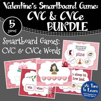 Preview of Valentine's Day CVC & CVCe Words: Smartboard/Promethean Games BUNDLE (5 games!)