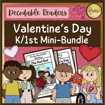Preview of Valentine's Day CVC & Vocabulary Decodable Readers BUNDLE K + 1st Grade Books
