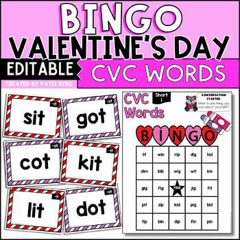 Preview of Valentine's Day CVC Word BINGO Cards - No Prep Printable & Editable