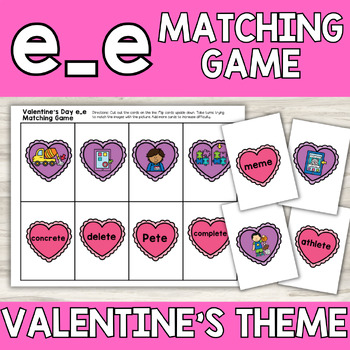 Preview of Valentine's Day CVCE Long E Magic E e_e Phonics Matching Game Station Activity