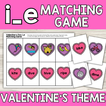 Preview of Valentine's Day CVCE Long I Magic E i_e Phonics Matching Game Station Activity