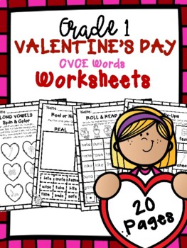 Preview of Valentine's Day CVCE Long Vowel Words Worksheets (First Grade)